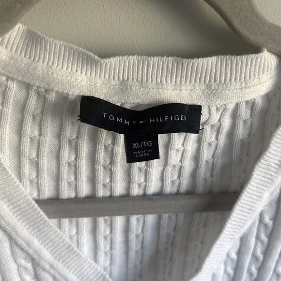 Tommy Hilfiger White Cable Knit Pullover Sweater V neck  size XL - Picture 5 of 8